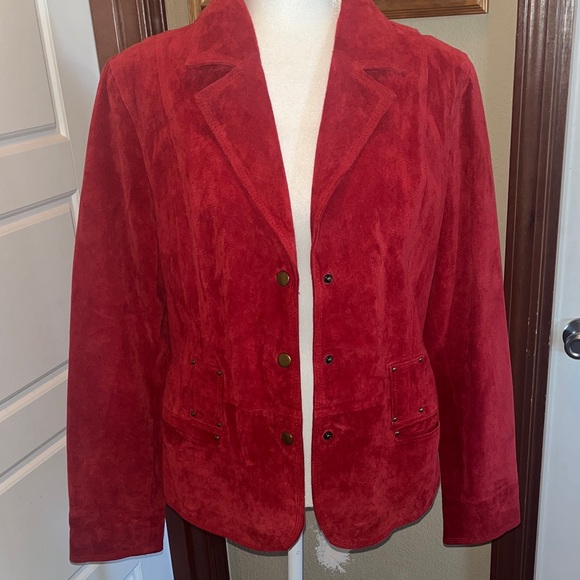 Elegant Red Suede Blazer for Women - Picture 1 of 5